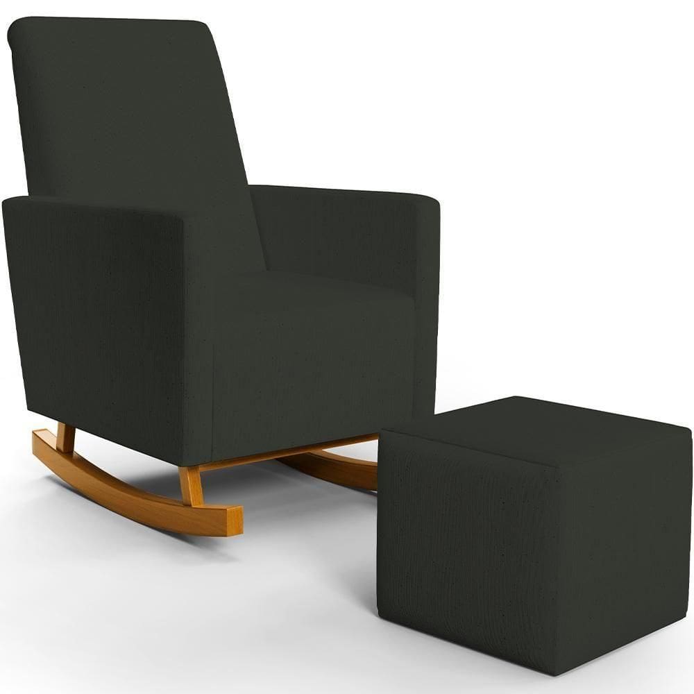 Poltrona De Amamentação Com Balanço E Puff Ravena W01 Linho Verde Musgo - Lyam Decor