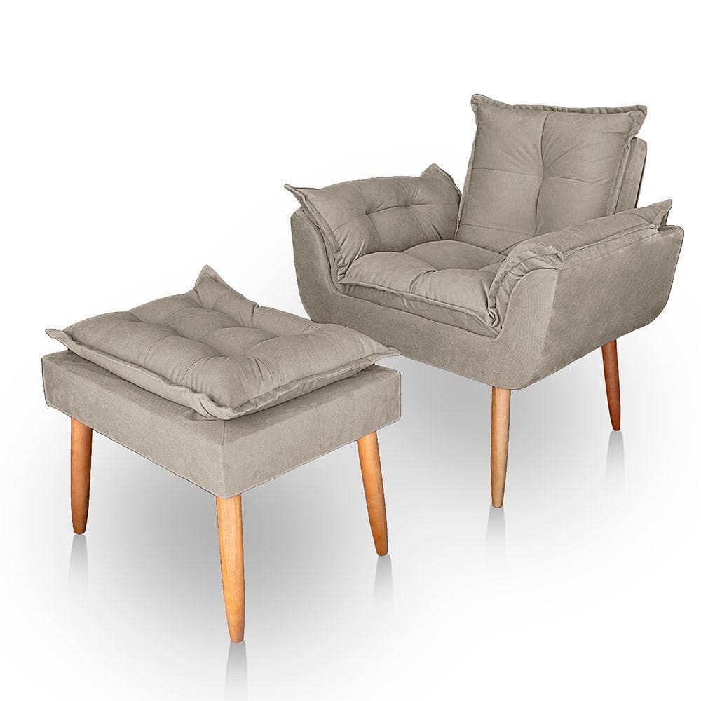Poltrona Opala Para Sala Com Puff Reforçada Suede Cor Bege
