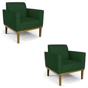 Poltrona Base Madeira Castanho Kit 2 Maressa Veludo Luxo Verde