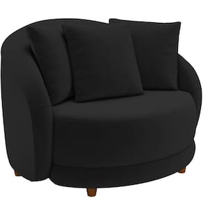 Poltrona Decorativa Base Fixa Pés Madeira Witta M03 Veludo Preto - Lyam Decor