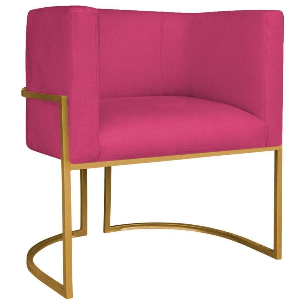 Poltrona Decorativa Luna Base De Ferro Dourado Suede Cor Pink