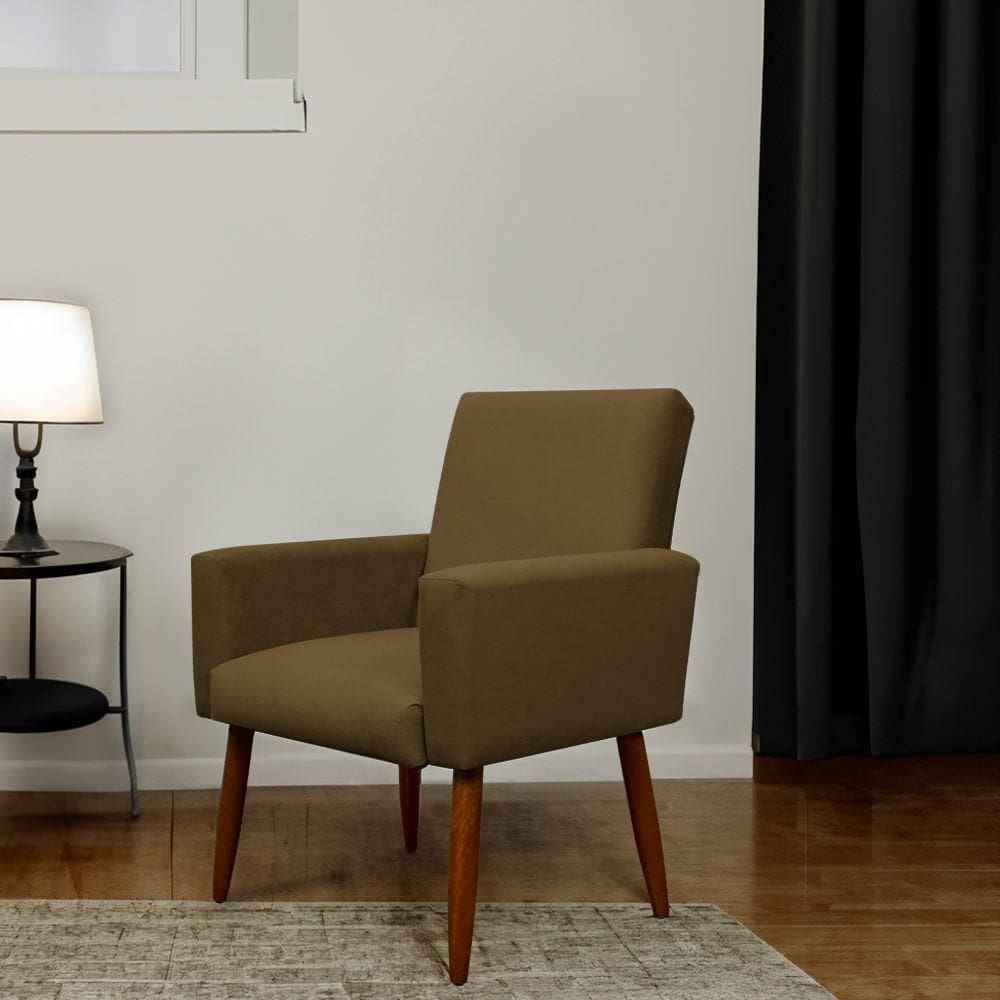 Poltrona Decorativa Para Sala E Quarto Nina Suede Herrero Cor:marrom Claro