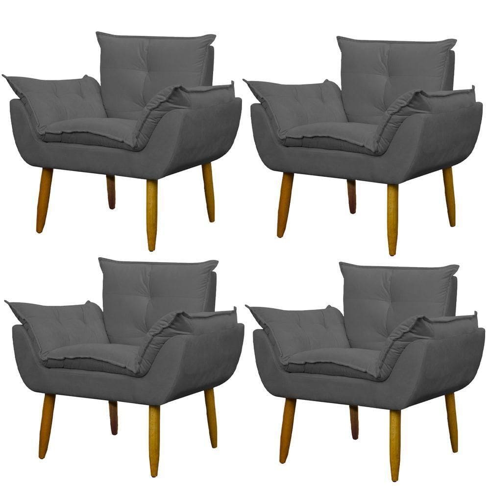 Kit 4 Poltronas Decorativa Sala E Quarto Opala Suede Herrero Cor:cinza