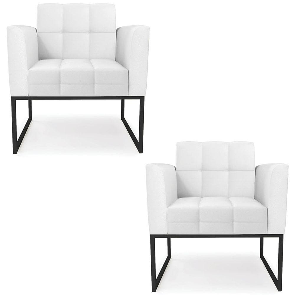Poltrona Base Industrial Preto Kit 2 Ana Sintético Branco