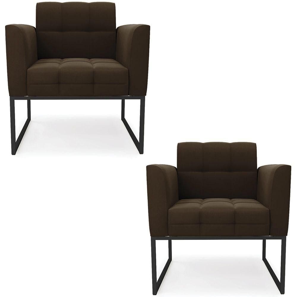 Poltrona Base Industrial Preto Kit 2 Ana Suede Marrom