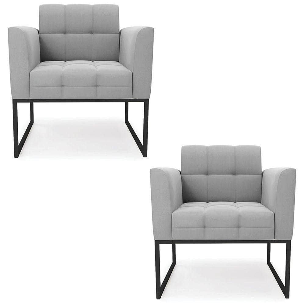 Poltrona Base Industrial Preto Kit 2 Ana Suede Cinza