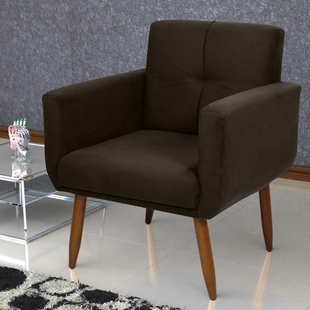 Poltrona Decorativa Para Sala Lilian Suede Marrom
