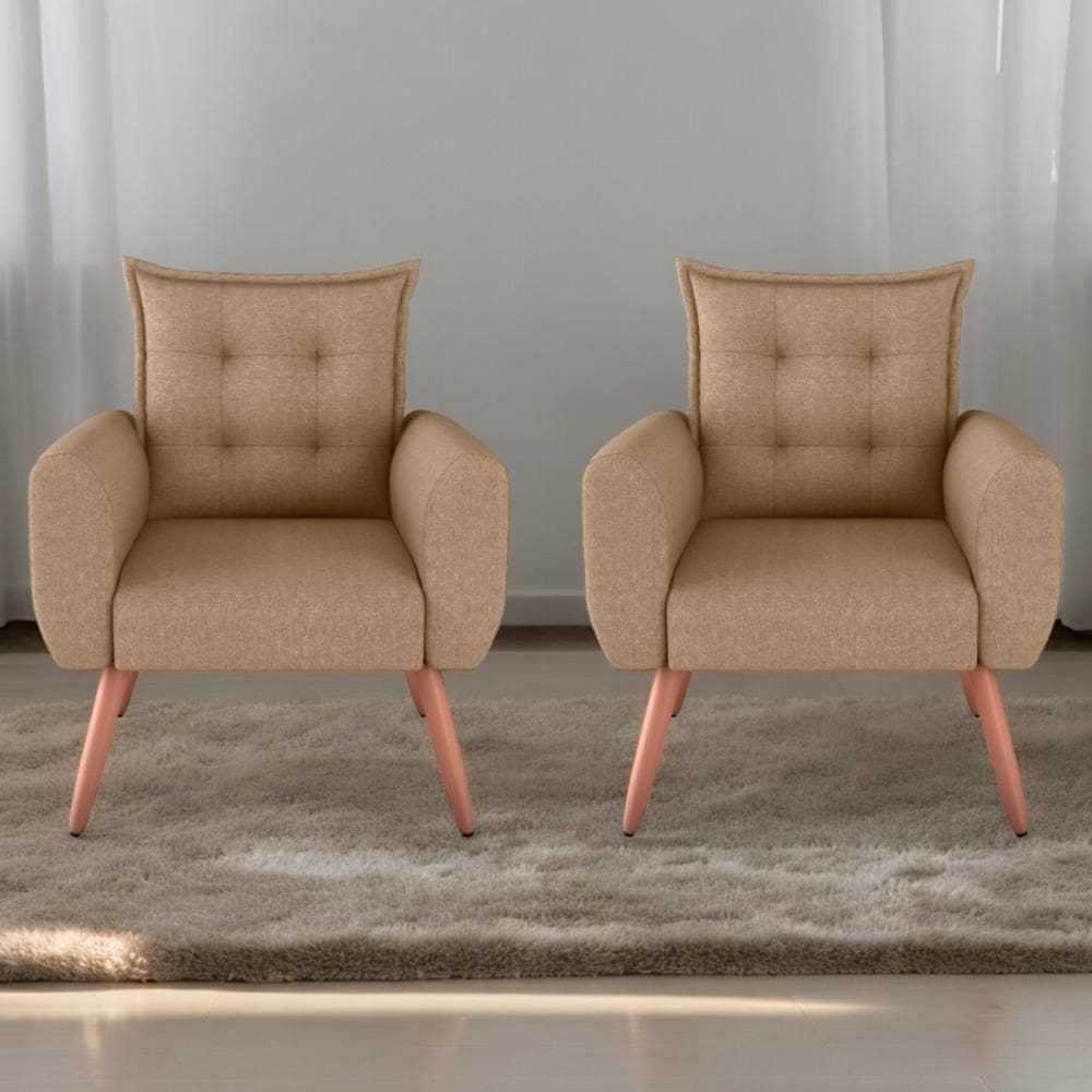 Conjunto De Poltronas Decorativas Atlas Linho Areia