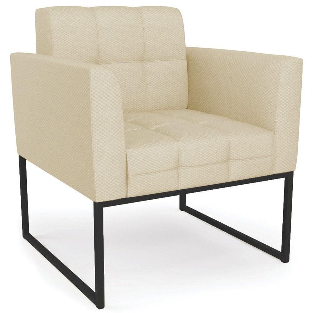 Poltrona Decorativa Base Industrial Preto Ana Veludo Luxo Off White