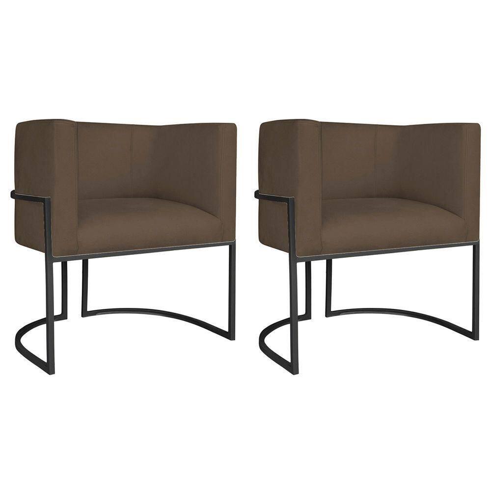 Kit 02 Poltronas Decorativas Luna Base De Ferro Preto Suede Marrom