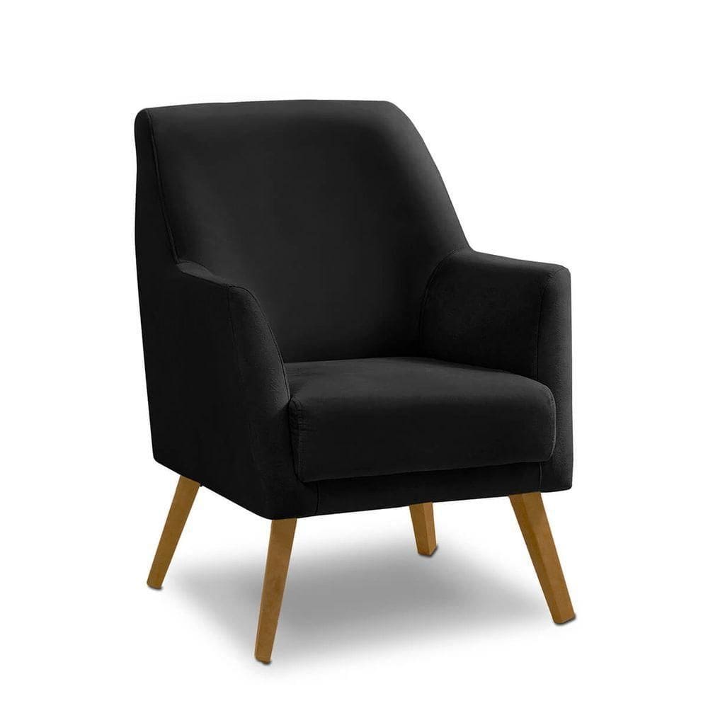 Poltrona Decorativa Retrô Recepção Magali Lisa Veludo Preto Lansofbr