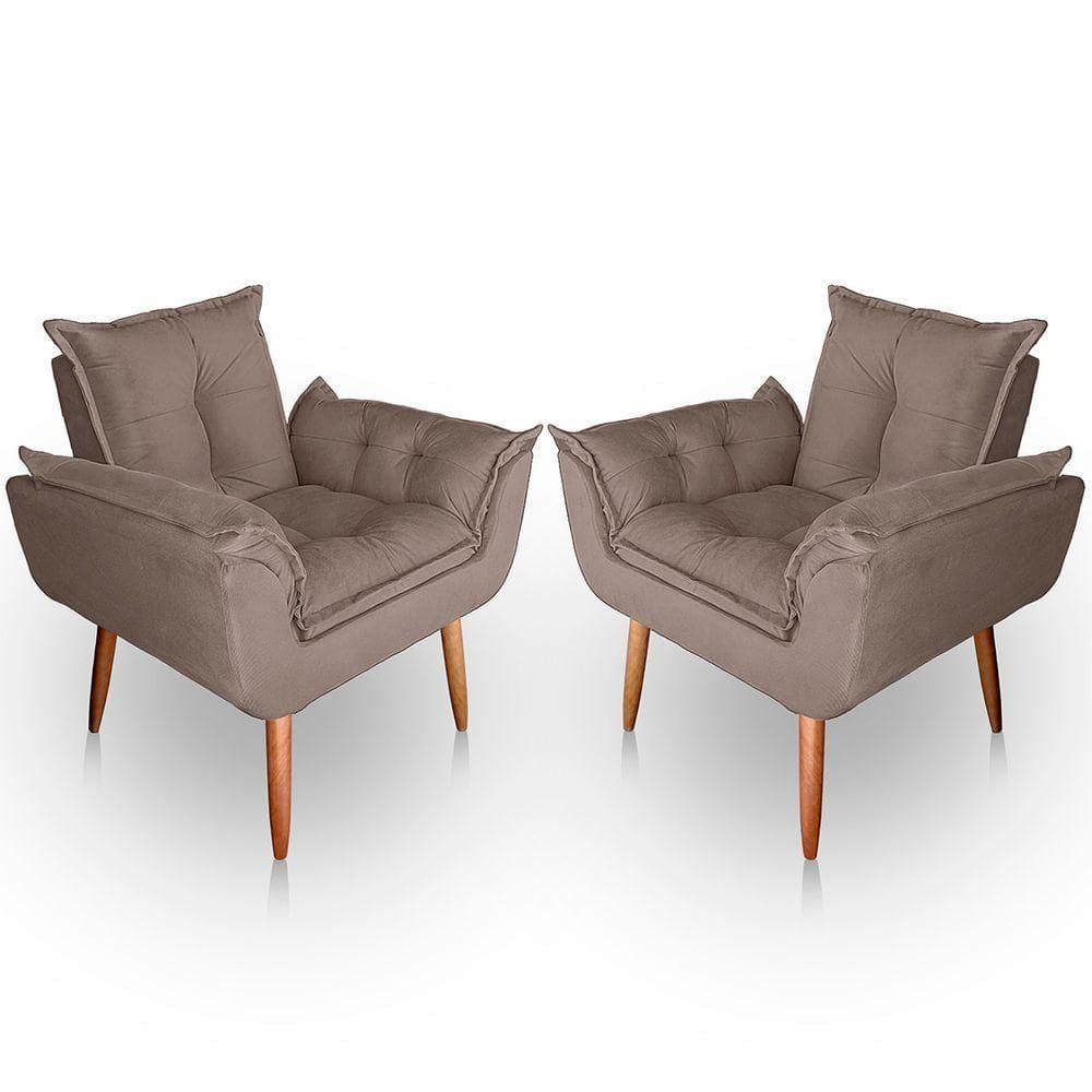 Kit 02 Poltrona Para Sala E Quarto Decorativa Opala Suede Cor Capuccino