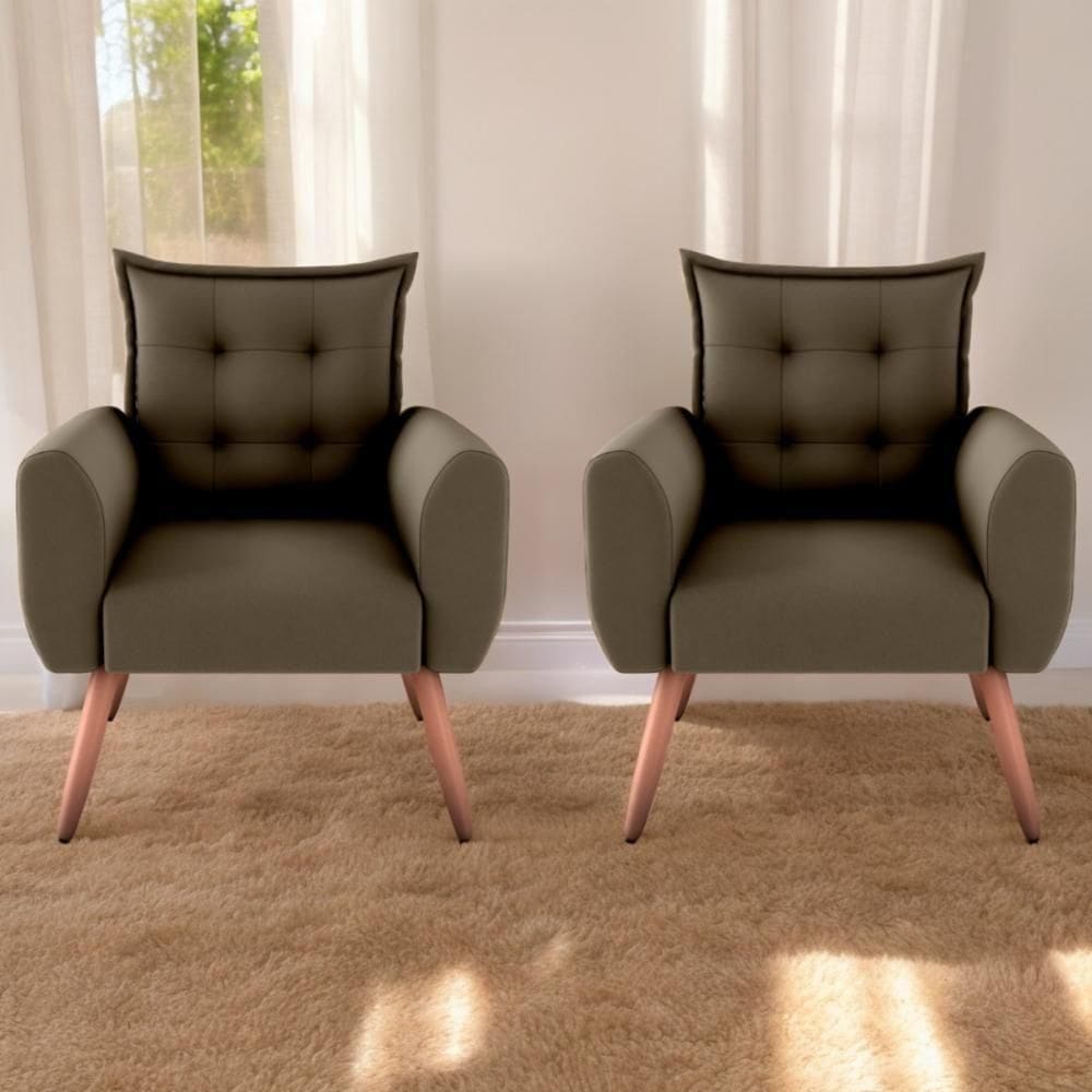 Conjunto De Poltronas Decorativas Lily Suede Cappuccino