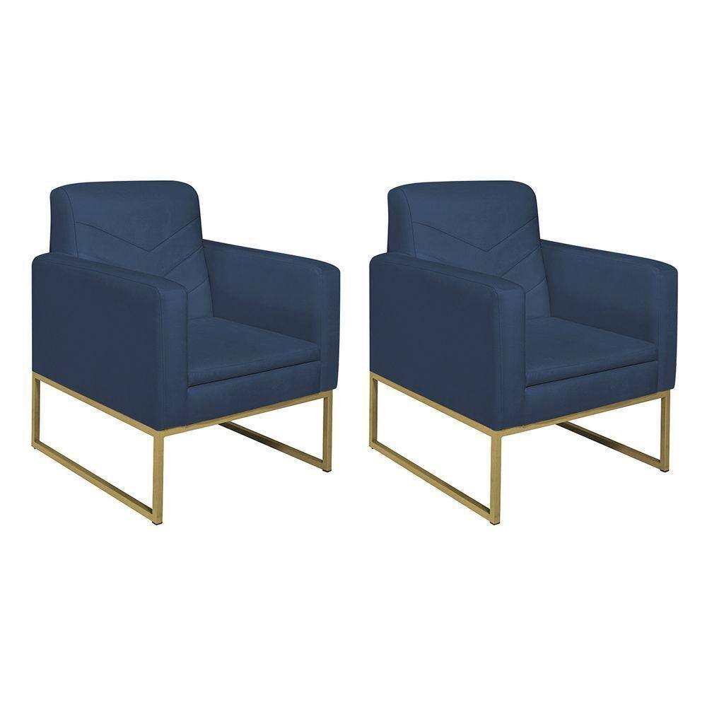 Kit 02 Poltronas Bella Base De Ferro Dourado Suede - Doce Sonho Móveis