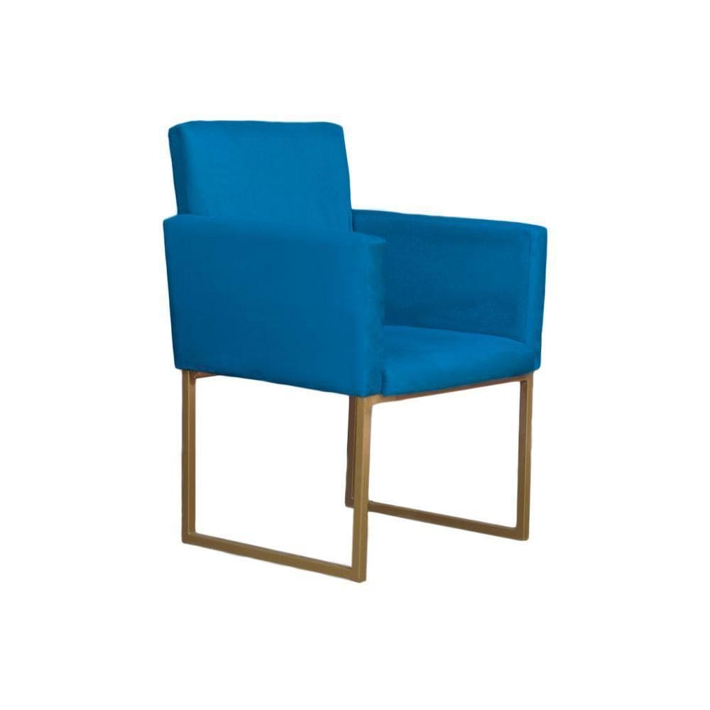 Poltrona Decorativa Klara Base Dourada Suede 01 Lugar Azul Turquesa
