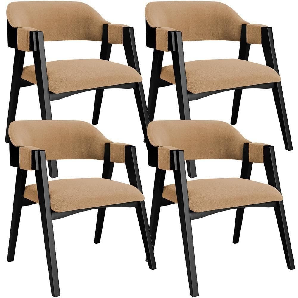 Kit 4 Cadeiras Sala De Jantar Estar Living Estofada Suran L02 Preto Bouclê Mostarda - Lyam Decor
