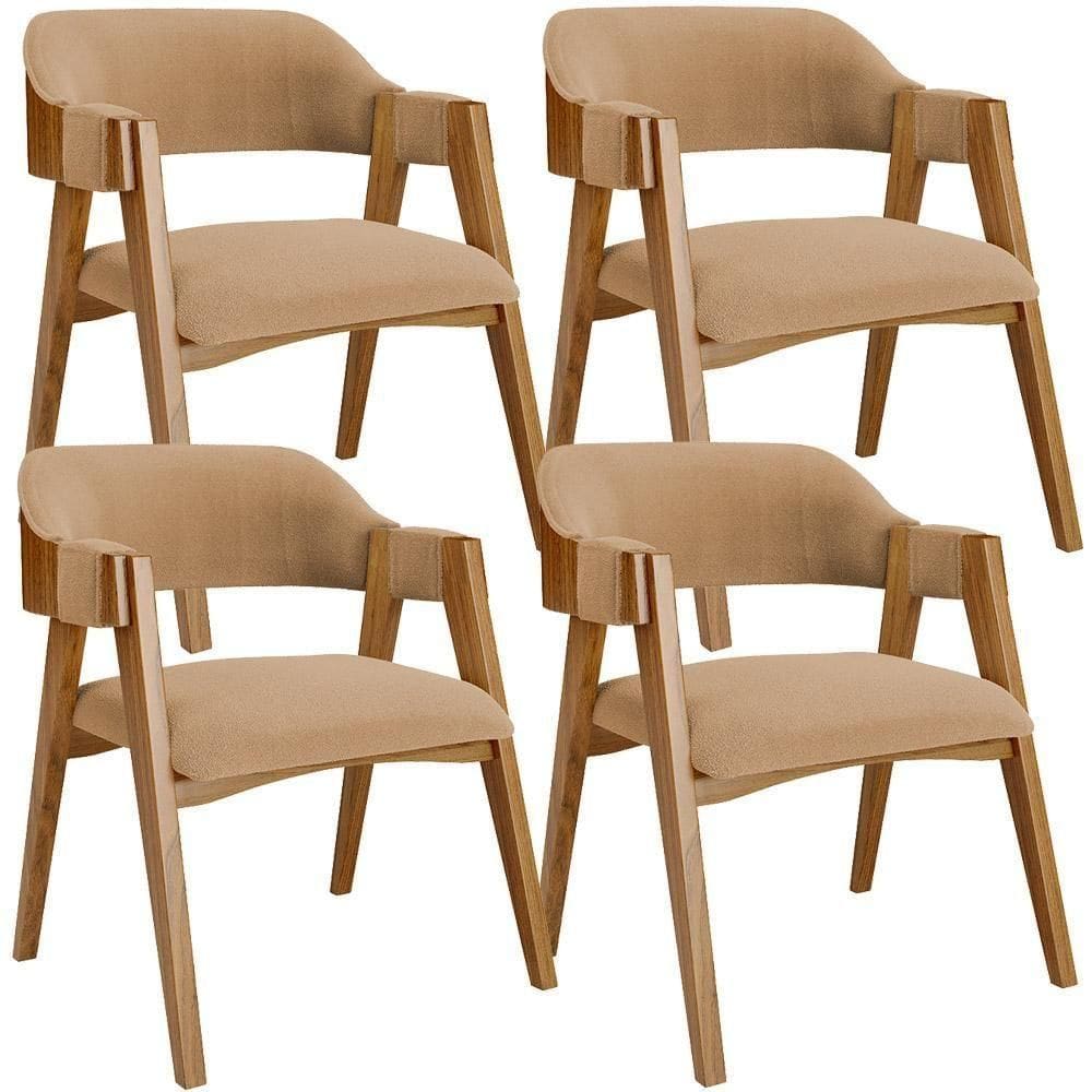 Kit 04 Cadeiras Para Sala De Jantar E Estar Living Estofada Suran L02 Bouclê Mostarda - Lyam
