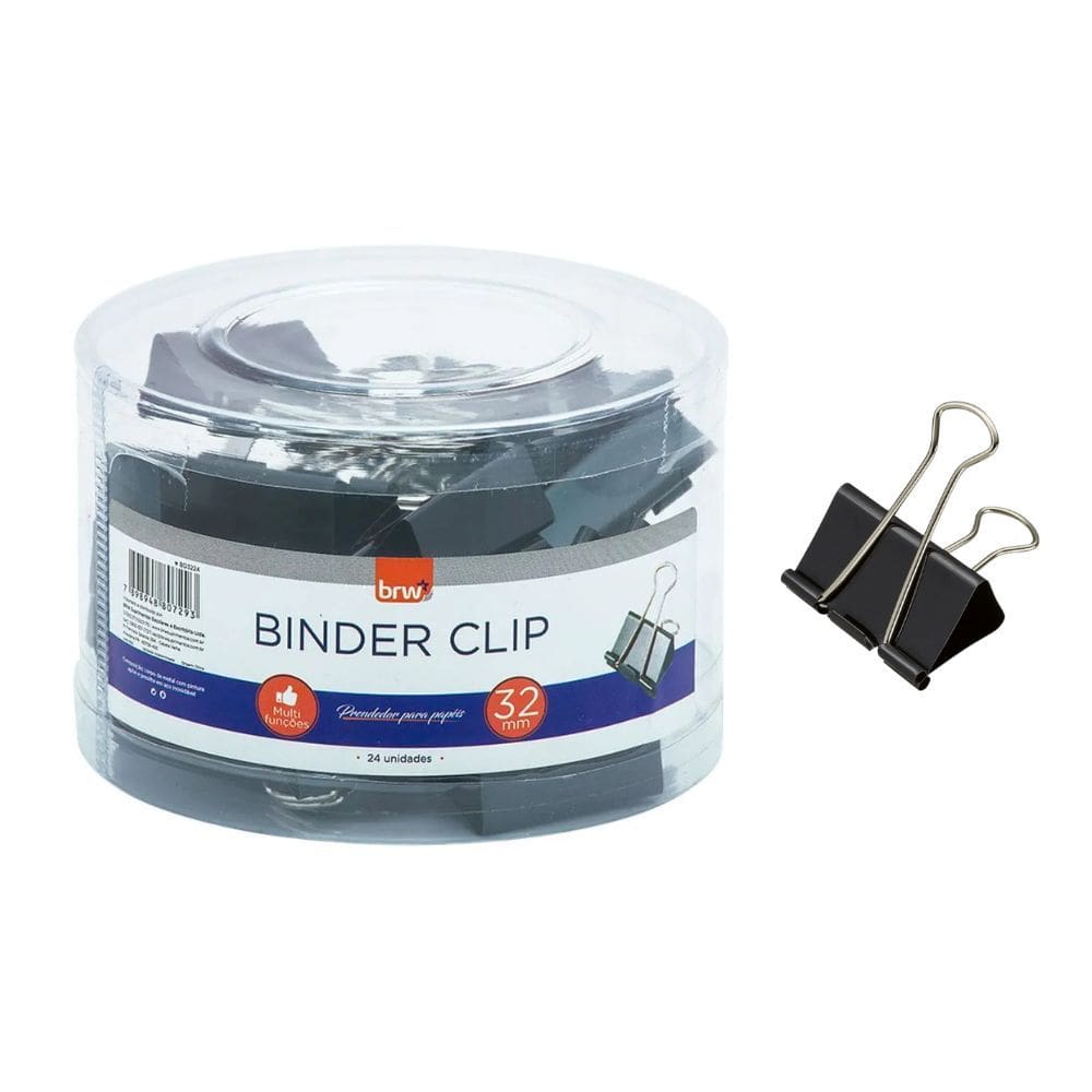 Predendor para Papéis Binder Clip 32mm Pote c/ 24 Unidades Multi Funções - BRW