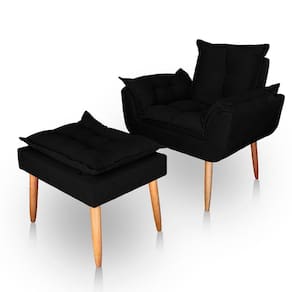 Poltrona Opala Para Sala Com Puff Reforçada Suede Cor Preto