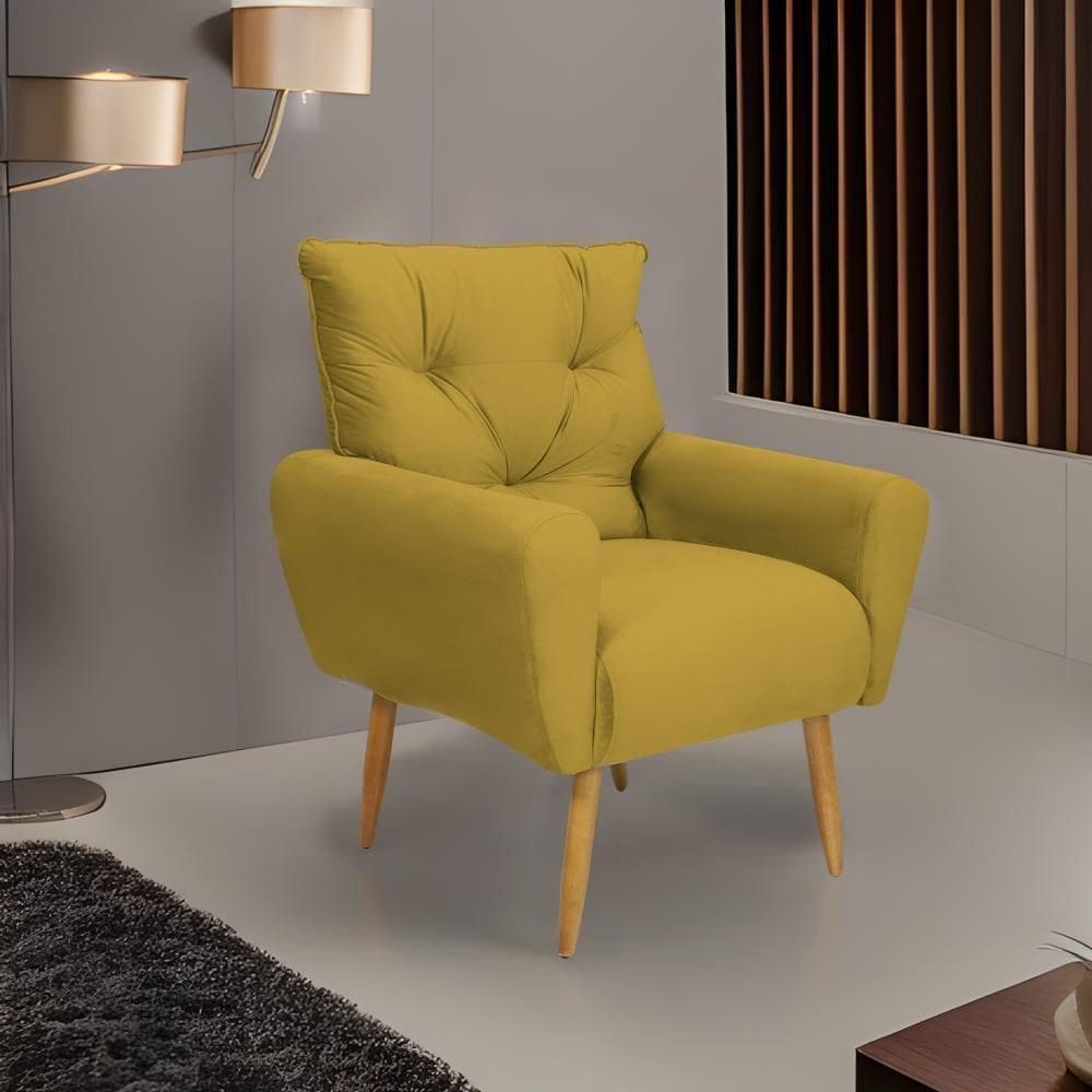 Poltrona Decorativa Para Sala De Estar Quarto E Escritorio Denver Veludo Matrix - Amarelo Amarelo