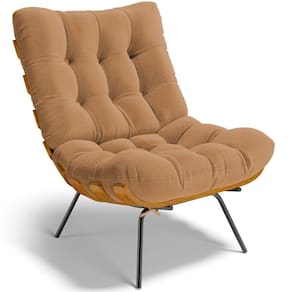 Poltrona Decorativa Sala De Estar Costela L02 Bouclê Mostarda - Lyam Decor