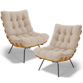 Kit 2 Poltronas Decorativas Sala De Estar Costela L02 Suede Bege - Lyam Decor