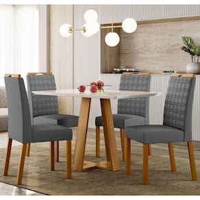 Conjunto Mesa De Jantar 1,20m Lectus Tampo Em Mdf Com Vidro E 4 Cadeiras Mariah Ypê Off White