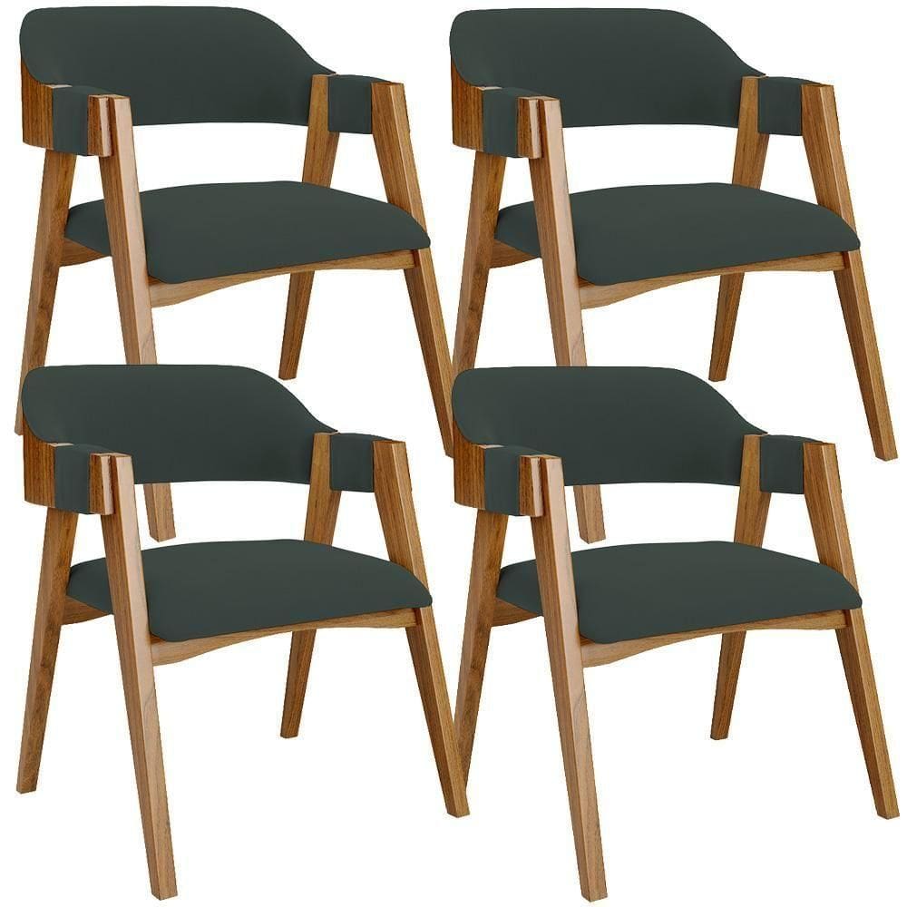 Kit 04 Cadeiras Para Sala De Jantar E Estar Living Estofada Suran L02 Suede Verde Musgo - Lyam