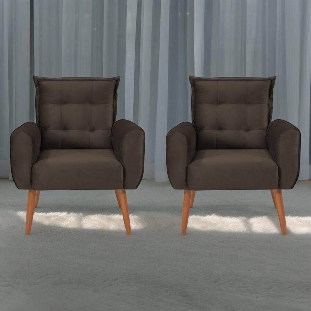 Jogo De Poltronas Decorativas Emma Veludo Marrom