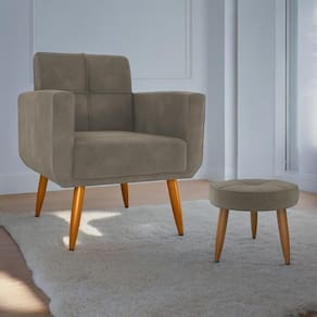 Conjunto De Poltrona E Puff Decorativos Miller Veludo Cappuccino