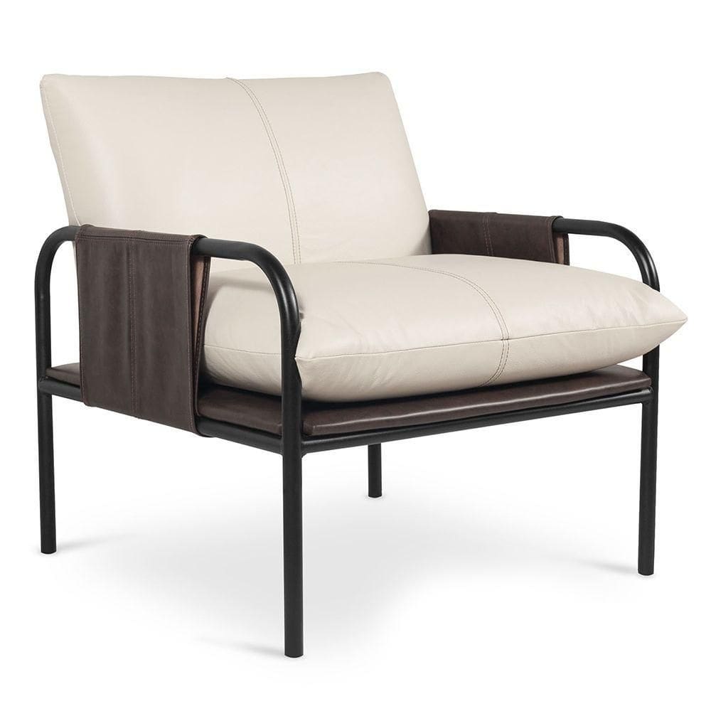 Poltrona Decorativa Estilo Industrial Lina L07 Couro Branco-preto