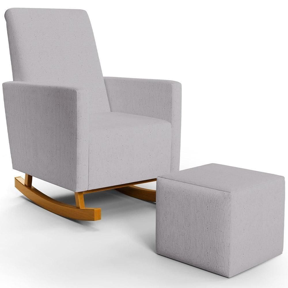 Poltrona De Amamentação Com Balanço E Puff Ravena W01 Linho Cinza - Lyam Decor