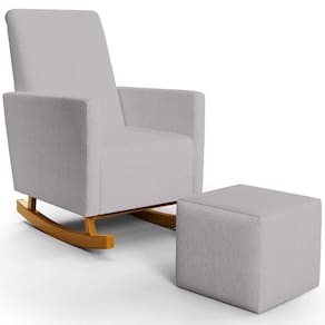 Poltrona De Amamentação Com Balanço E Puff Ravena W01 Linho Cinza - Lyam Decor