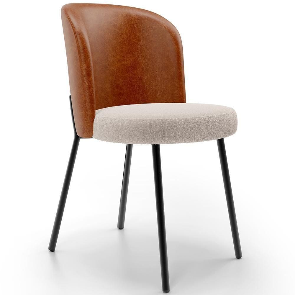Cadeira Para Sala De Jantar Estofada Gavi L02 Couríssimo Camel Bouclê Creme