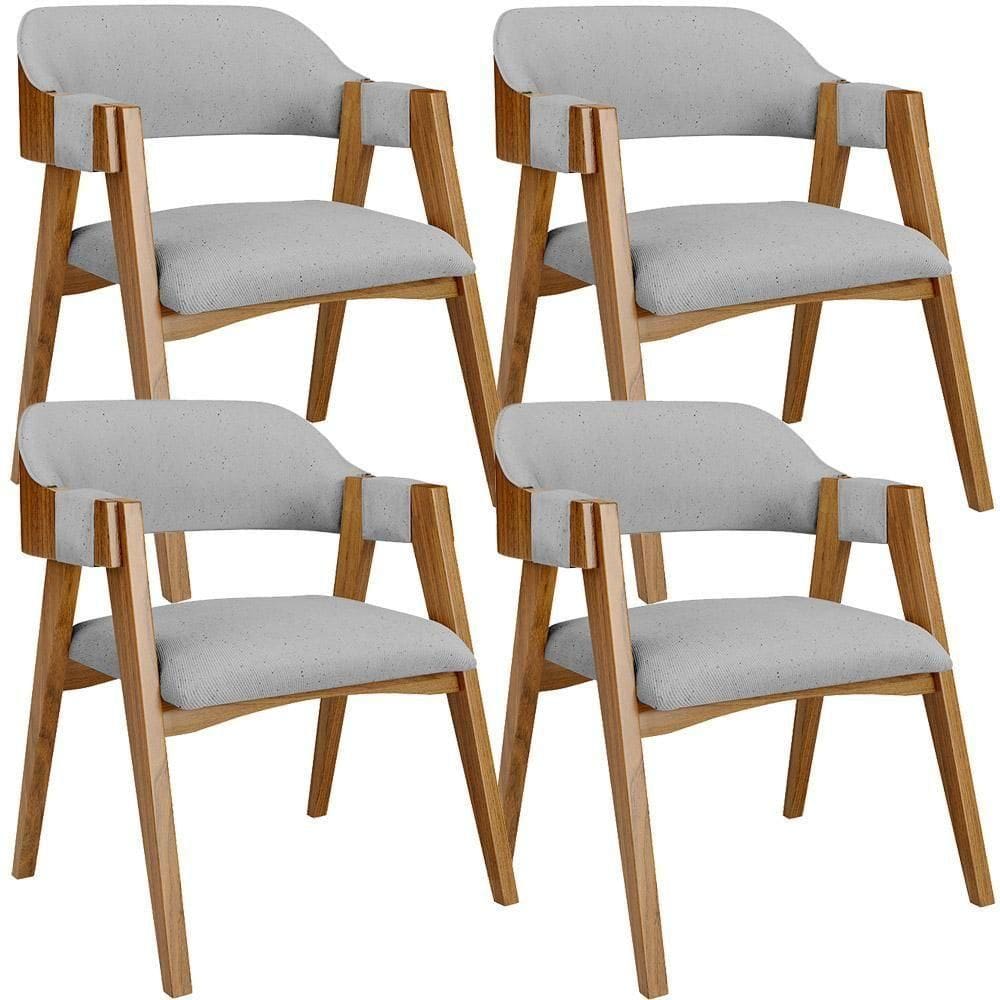 Kit 04 Cadeiras Para Sala De Jantar E Estar Living Estofada Suran L02 Linho Cinza - Lyam