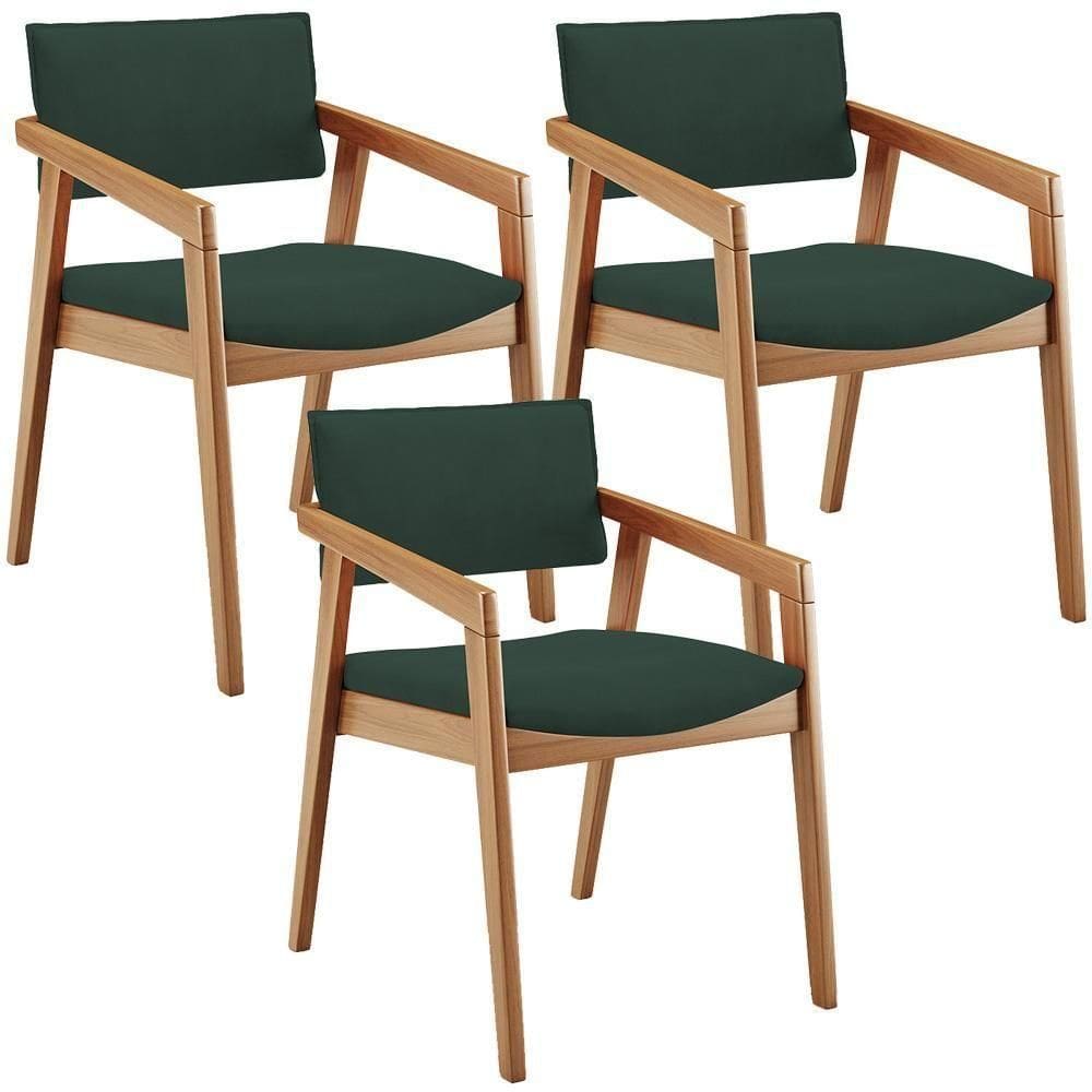 Kit 03 Cadeiras Para Sala De Jantar Estar Living Giorgia B04 Suede Verde Musgo