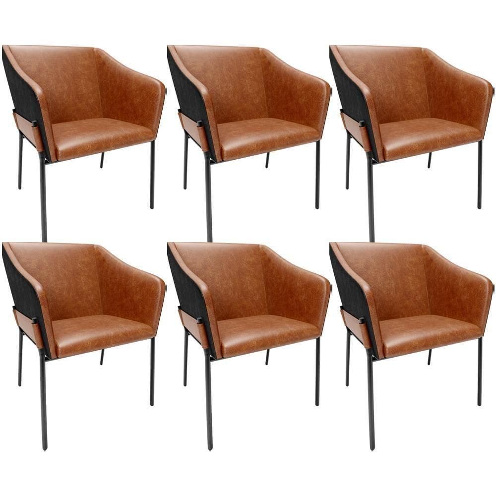 Kit 6 Cadeiras Para Sala De Jantar Estar Living Olívia L02 Couríssimo Camel Preto - Lyam Decor