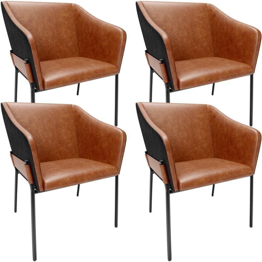 Kit 4 Cadeiras Para Sala De Jantar Estar Living Olívia L02 Couríssimo Camel Preto - Lyam Decor