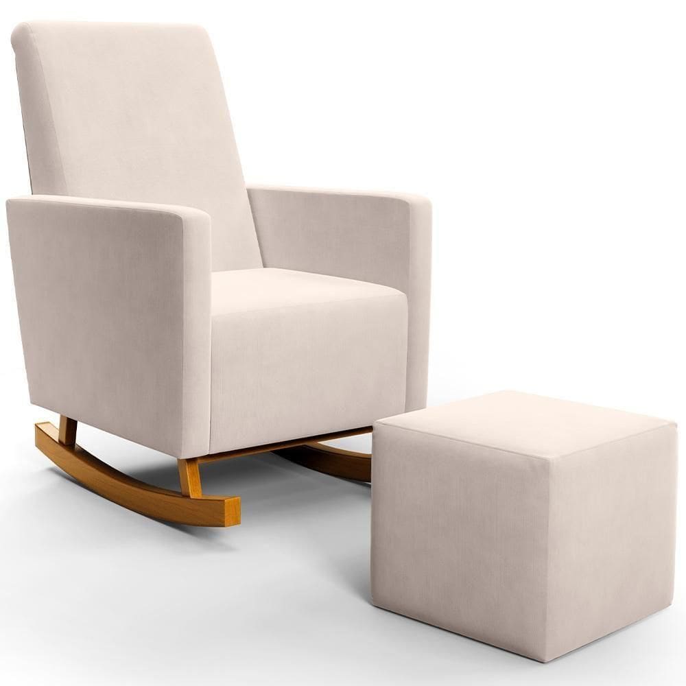 Poltrona De Amamentação Com Balanço E Puff Ravena W01 Suede Bege - Lyam Decor