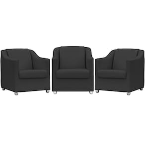 Kit 3 Poltronas Mila Corino Cores Pé De Plástico Cromado - Preto Corino
