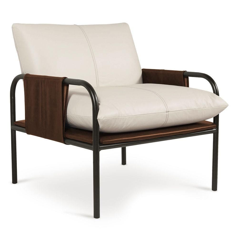 Poltrona Decorativa Estilo Industrial Lina L07 Couro Branco-camel