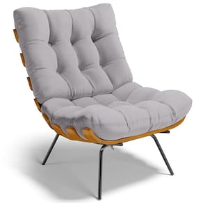 Poltrona Decorativa Sala De Estar Costela L02 Linho Cinza - Lyam Decor
