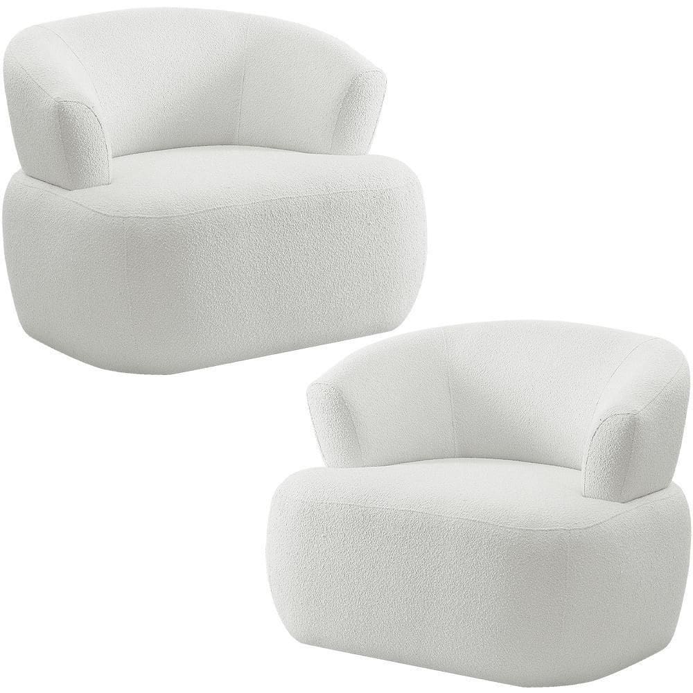 Kit 02 Poltronas Giratória Orgânica Para Sala Living Florea M05 Bouclê Creme - Lyam Decor