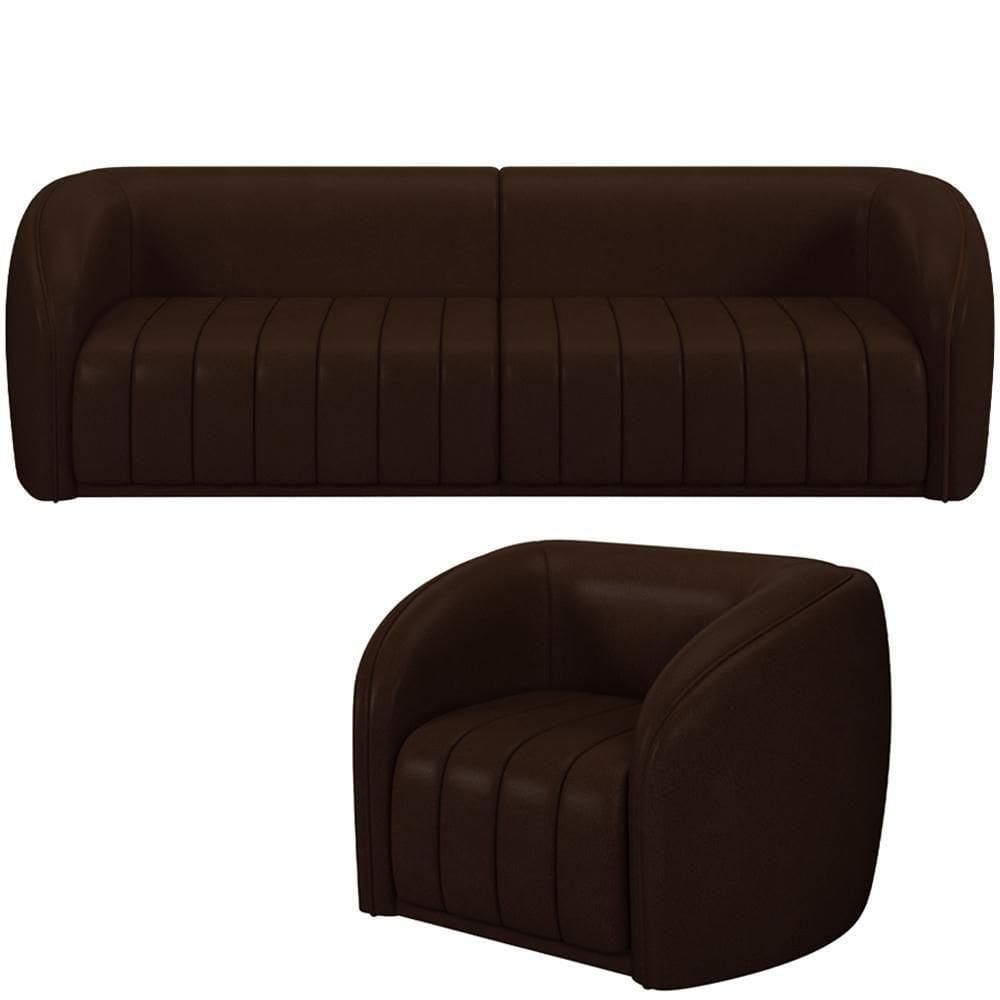 Kit Sofá 4 Lugares Para Sala 292cm Com 01 Poltrona Lazio M03 Corano Marrom - Lyam Decor