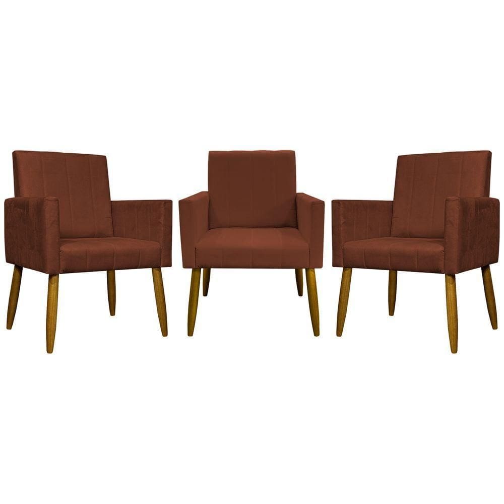 Kit 3 Poltronas Decorativas Confortáveis Mari - Terracota Suede