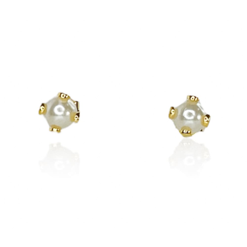Brinco Pequeno De Pérola Trabalhado Folheado Em Ouro 18k