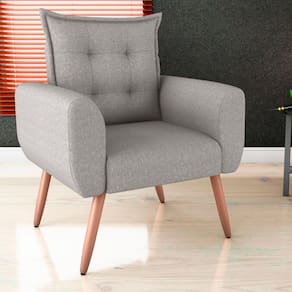 Poltrona Decorativa Para Sala Arcos Linho Cinza
