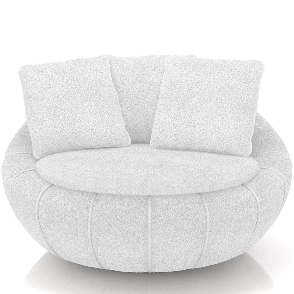 Poltrona Giratória Para Sala De Estar Decorativa Kira M03 Bouclê Branco - Lyam Decor