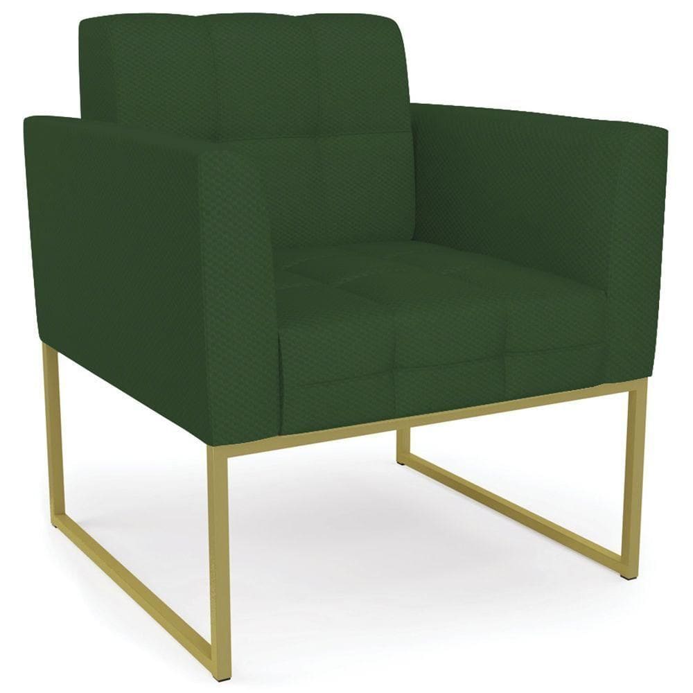 Poltrona Decorativa Base Industrial Dourado Ana Veludo Luxo Verde