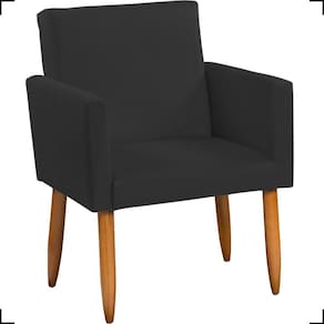 Poltrona Decorativa Para Sala Nina Suede Cores Pé Palito Castanho - Preto, Suede